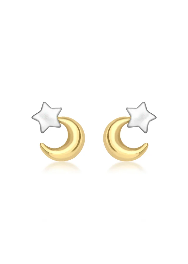 Golden Moments 9ct 2-Colour Gold Moon & Star Stud Earrings