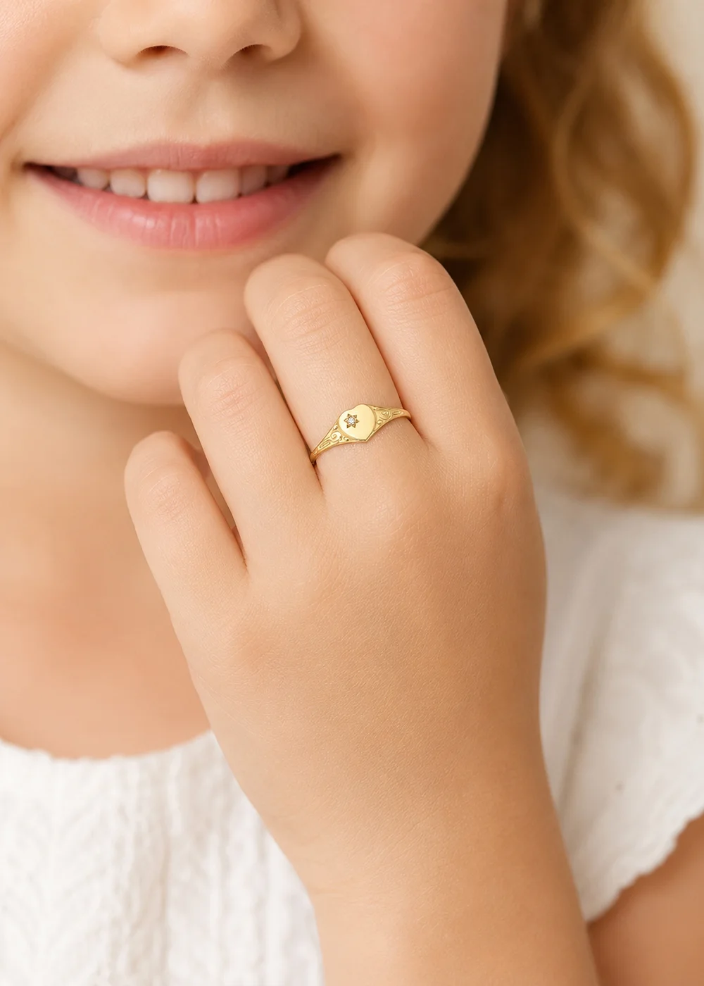 Golden Moments 9ct Yellow Gold Diamond Heart Signet Ring Size K - One Size Image 2
