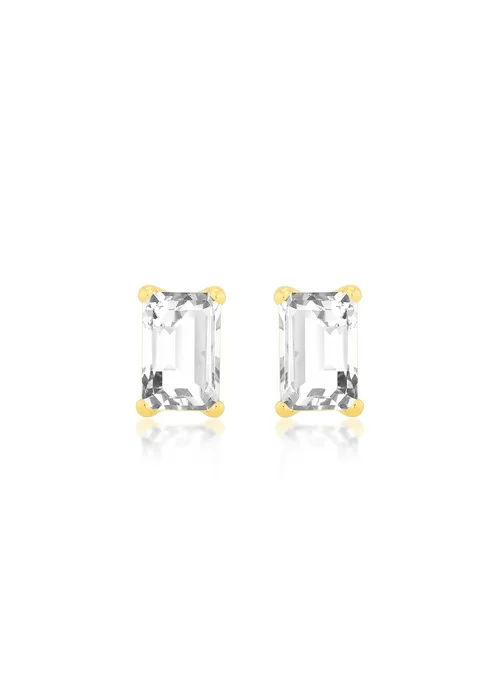 Golden Moments 9ct Yellow Gold Rectangle CZ Stud Earring - One Size Image 1