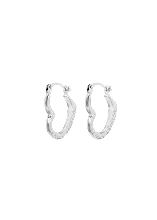 Golden Moments 9ct White Gold Open Heart Half Patterned Creole Earrings - One Size Image 3