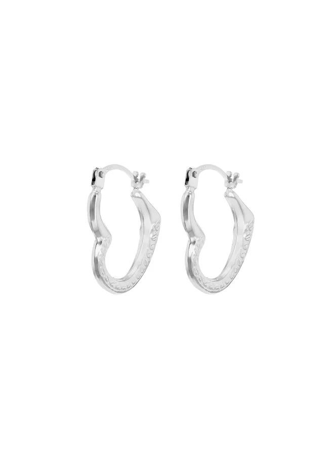 Golden Moments 9ct White Gold Open Heart Half Patterned Creole Earrings
