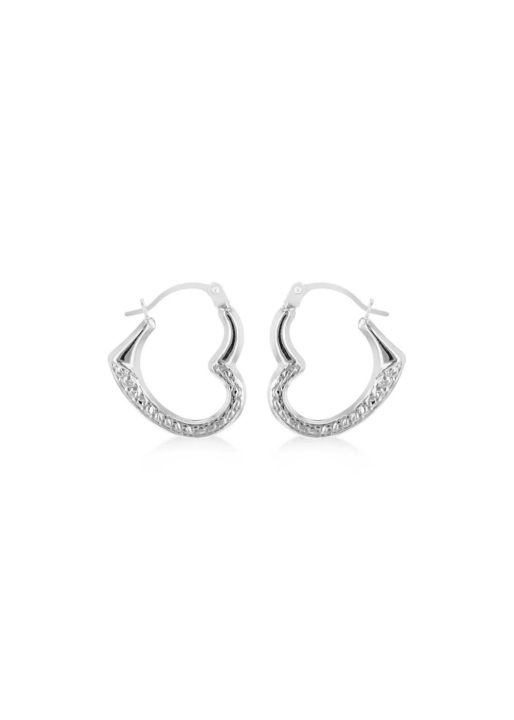 Golden Moments 9ct White Gold Open Heart Half Patterned Creole Earrings - One Size Image 1