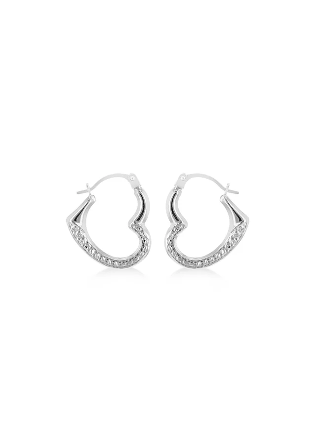 Golden Moments 9ct White Gold Open Heart Half Patterned Creole Earrings