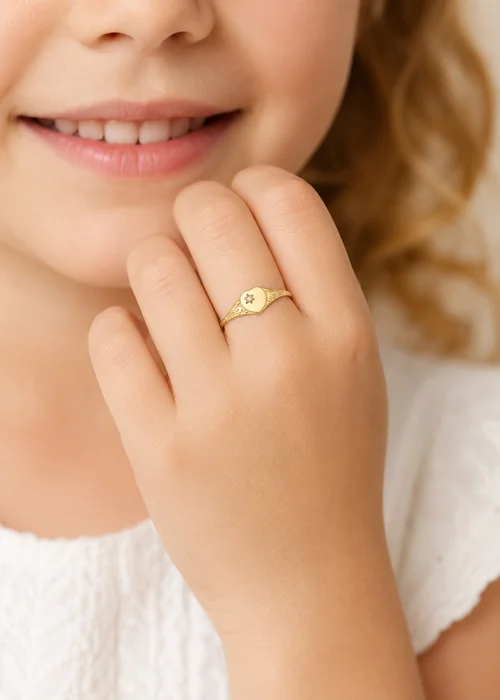 Golden Moments 9ct Yellow Gold Diamond Heart Signet Ring Size E - One Size Image 2
