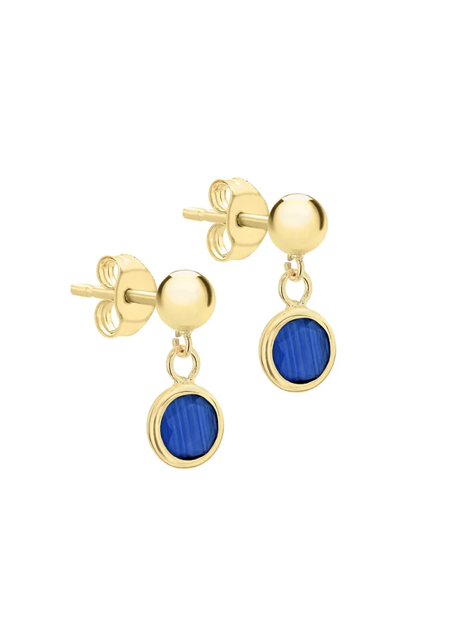 Golden Moments 9ct Yellow Gold Blue Crystal & Ball Drop Earrings