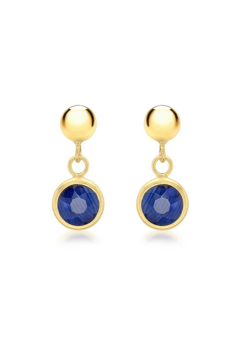 Golden Moments 9ct Yellow Gold Blue Crystal & Ball Drop Earrings - One Size Image 1