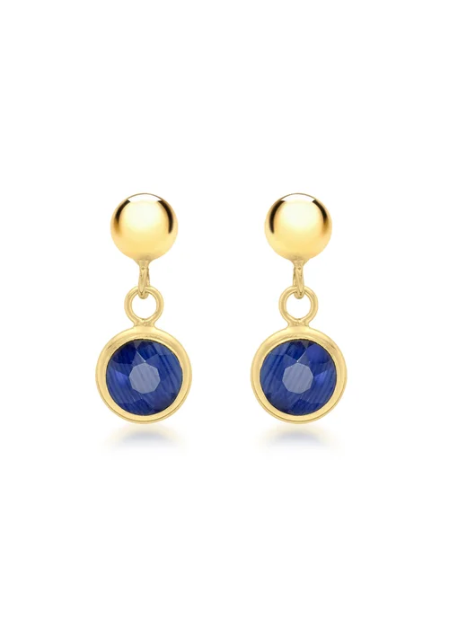 Golden Moments 9ct Yellow Gold Blue Crystal & Ball Drop Earrings - One Size Image 1
