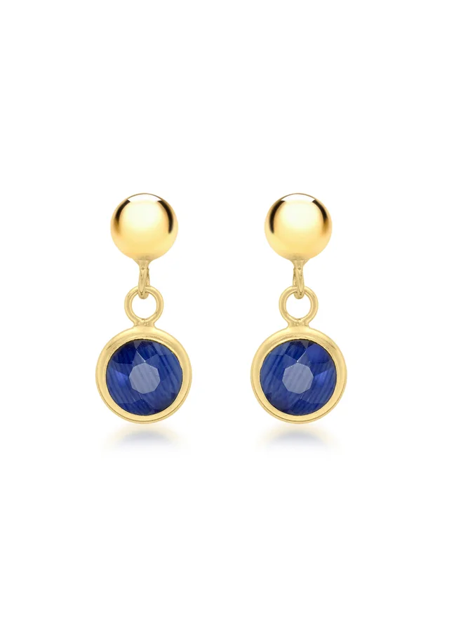 Golden Moments 9ct Yellow Gold Blue Crystal & Ball Drop Earrings
