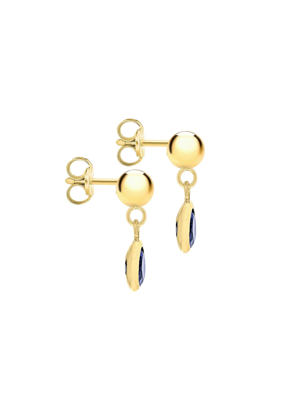 Golden Moments 9ct Yellow Gold Blue Crystal & Ball Drop Earrings - One Size Image 3
