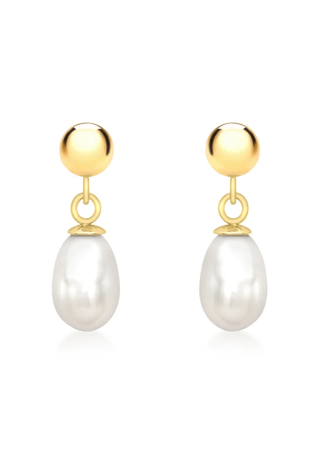 Golden Moments 9ct Yellow Gold Freshwater Pearl Drop Earrings
