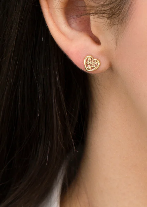 Golden Moments 9ct Yellow Gold 'Flower Heart' Stud Earrings - One Size Image 4