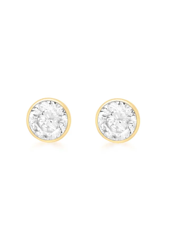 Golden Moments 9ct Yellow Gold CZ Round Stud Earrings
