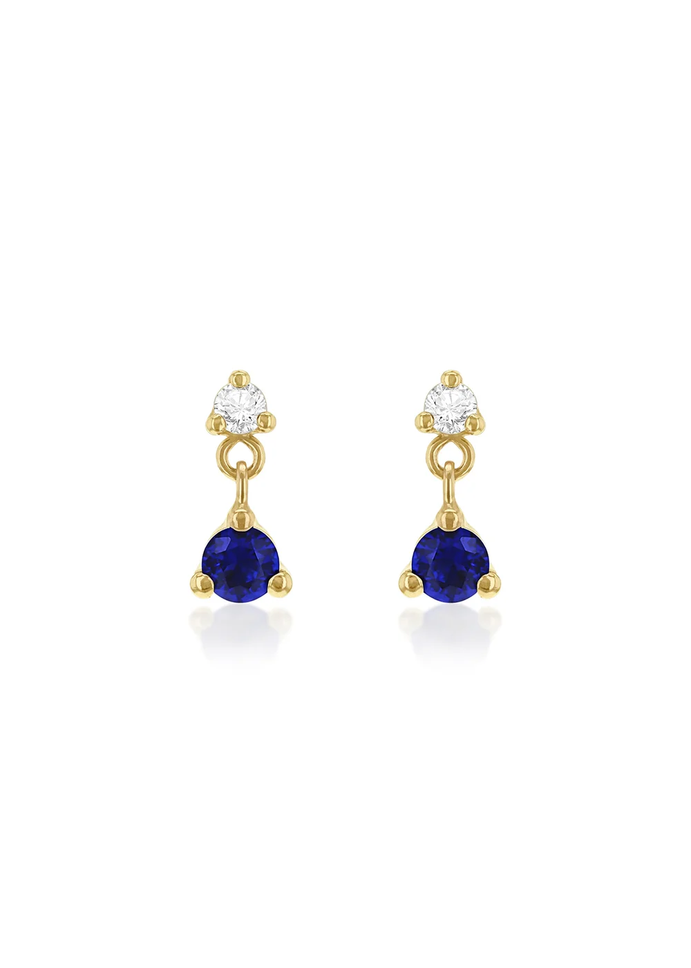 Golden Moments 9ct Yellow Gold Blue & White CZ Drop Stud Earrings - One Size Image 1