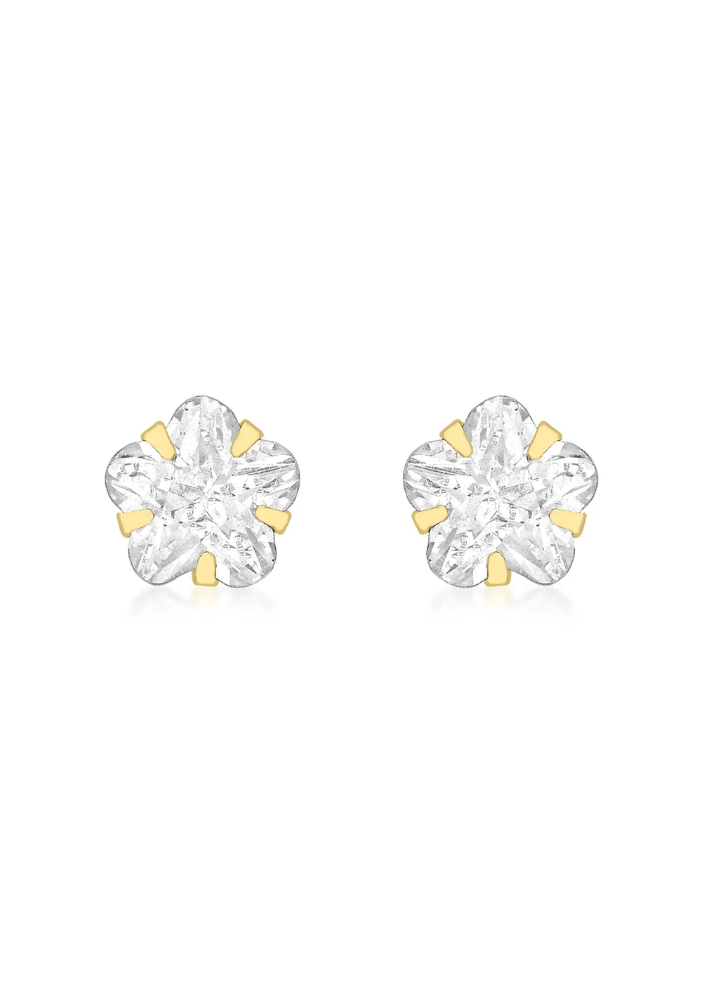 Golden Moments 9ct Yellow Gold White CZ Flower Stud Earrings - One Size Image 1