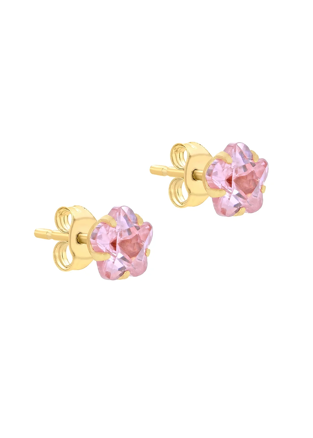 Golden Moments 9ct Yellow Gold Pink CZ Flower Stud Earrings - One Size Image 2