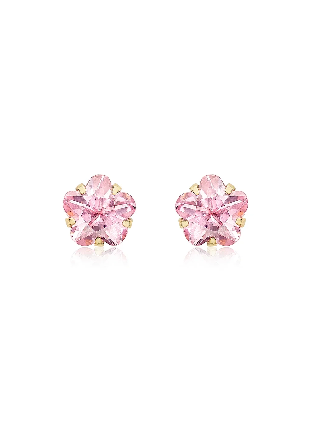 Golden Moments 9ct Yellow Gold Pink CZ Flower Stud Earrings - One Size Image 1