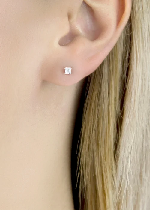 Golden Moments 9ct Yellow Gold Square CZ Stud Earrings - One Size Image 4