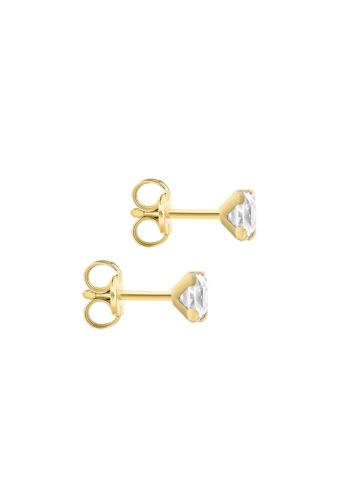 Golden Moments 9ct Yellow Gold Square CZ Stud Earrings - One Size Image 3
