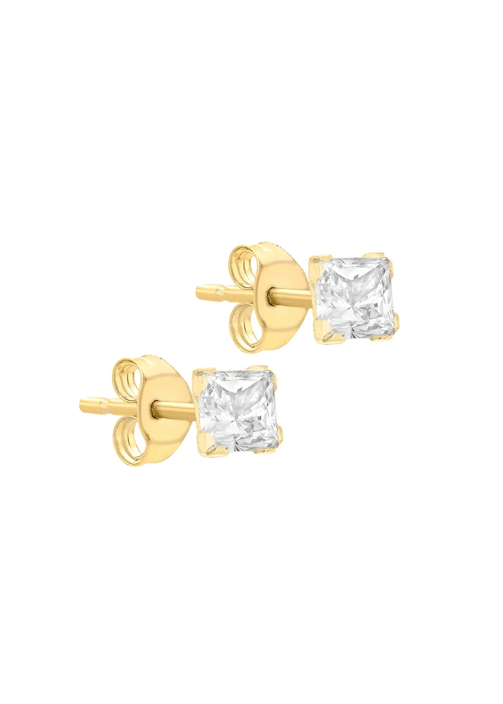 Golden Moments 9ct Yellow Gold Square CZ Stud Earrings - One Size Image 2