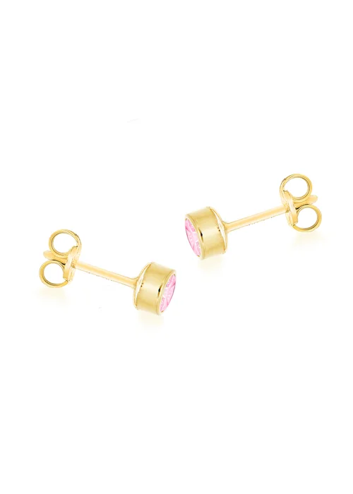 Golden Moments 9ct Yellow Gold Round Pink CZ Stud Earrings - One Size Image 3