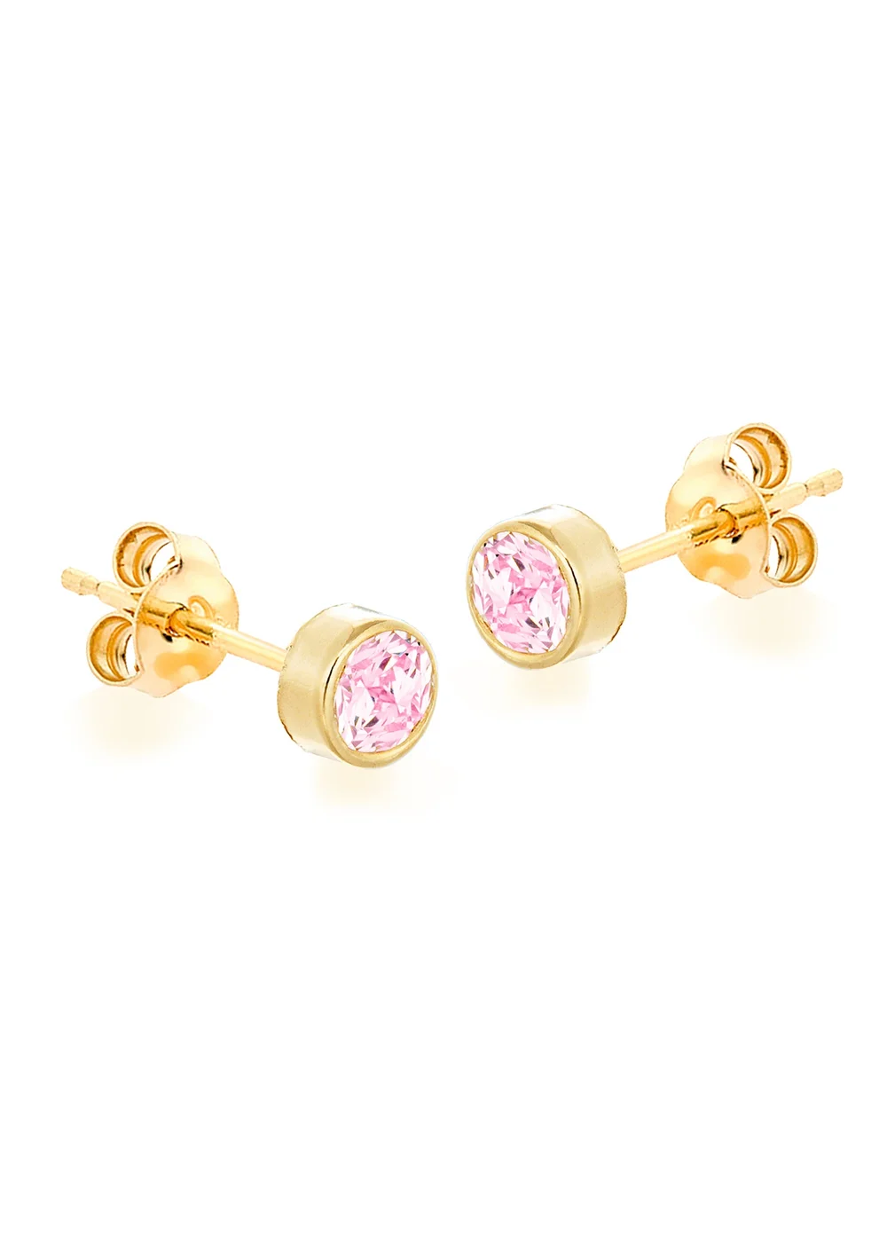 Golden Moments 9ct Yellow Gold Round Pink CZ Stud Earrings - One Size Image 2