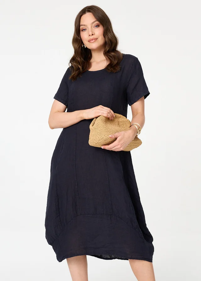 Izabel London Navy Short Sleeve Oversized Midi Shift Dress