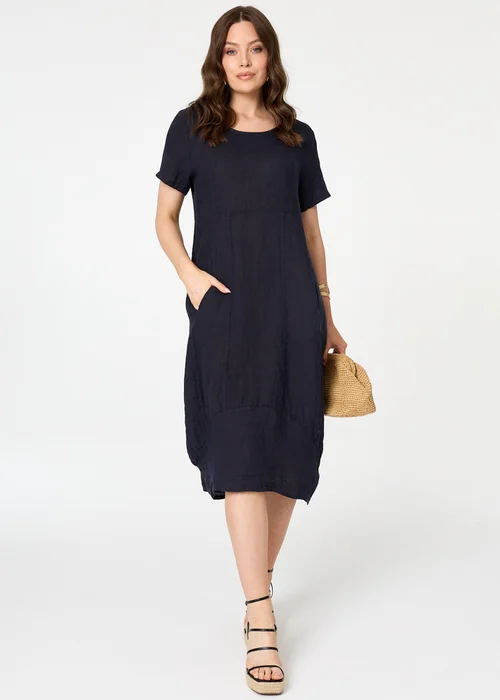 Izabel London Navy Short Sleeve Oversized Midi Shift Dress - 10 Image 1