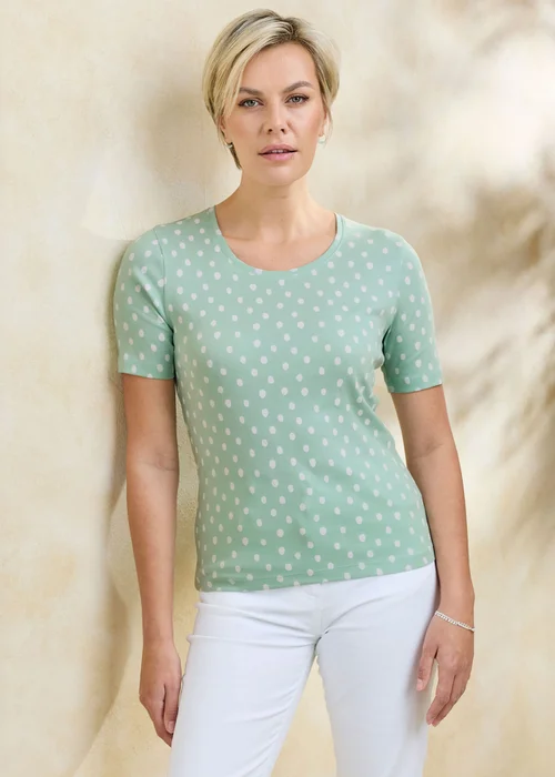 Cotton Traders Iced Mint Wrinkle Free Short Sleeve Spot Scoop Neck Top - 14 Image 2