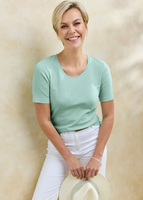 Cotton Traders Iced Mint Wrinkle Free Short Sleeve Scoop Neck Top - 8 Image 1