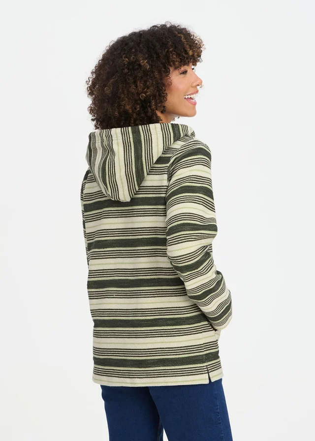 Cotton Traders Green Dusk Stripe Hooded Zip Through Coastal Top