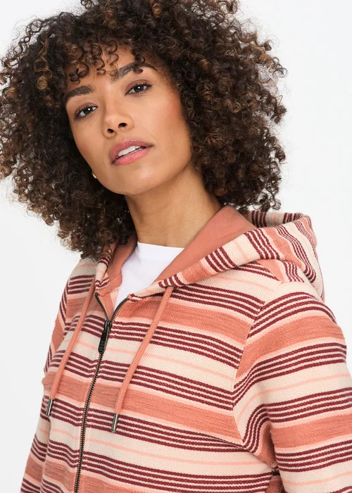 Cotton Traders Apricot Stripe Hooded Zip Through Coastal Top - 2XL Image 3