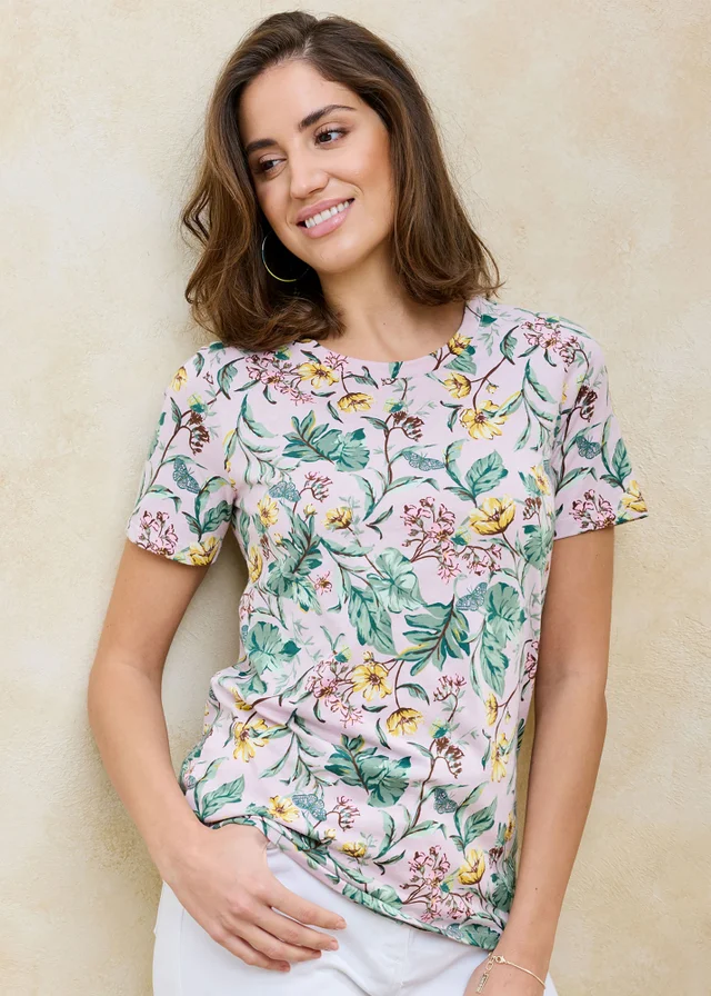 Cotton Traders Pale Rose Short Sleeve Printed T-Shirt