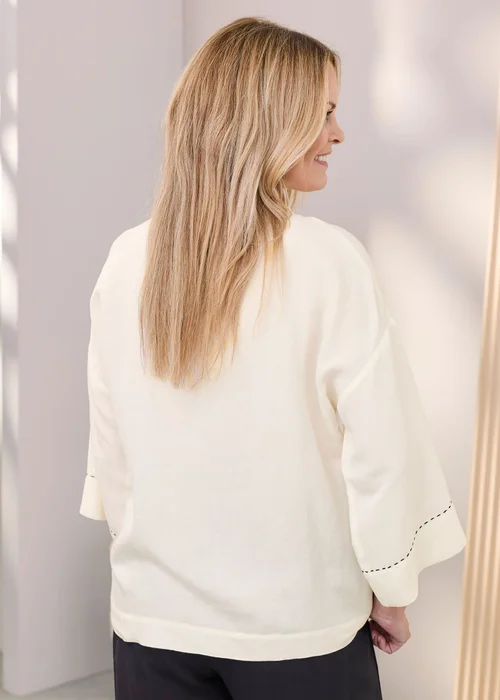 Cotton Traders Cream 3/4 Sleeve Placement Embroidered Top - 14 Image 3