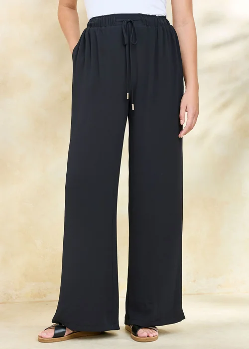 Cotton Traders Black Pull On Drawcord Trousers - 10 Image 1