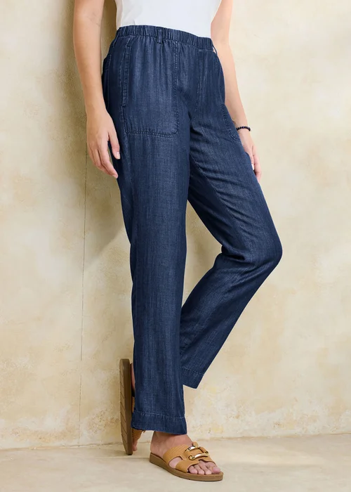Cotton Traders Indigo Straight Leg Lyocell Trousers - 14/L27 Image 1