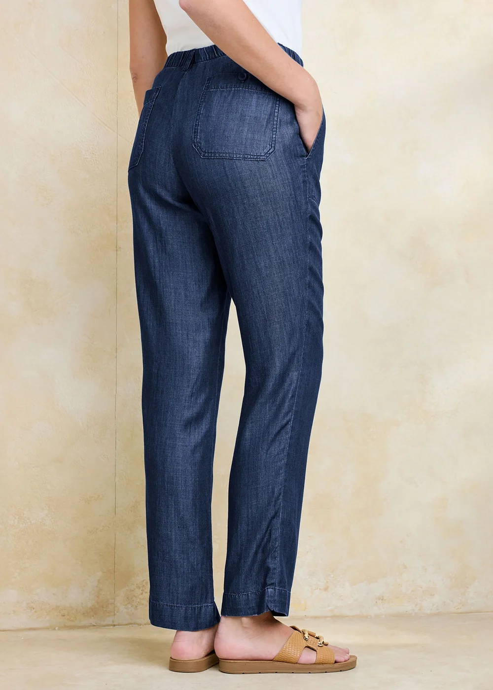 Cotton Traders Indigo Straight Leg Lyocell Trousers - 14/L27 Image 3