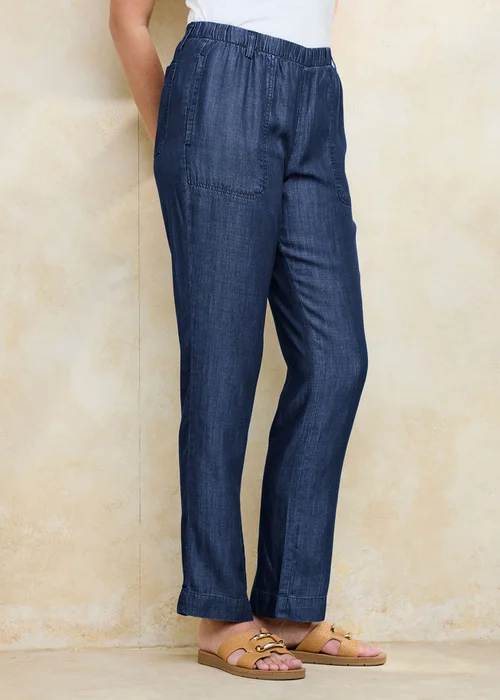 Cotton Traders Indigo Straight Leg Lyocell Trousers - 14/L27 Image 2