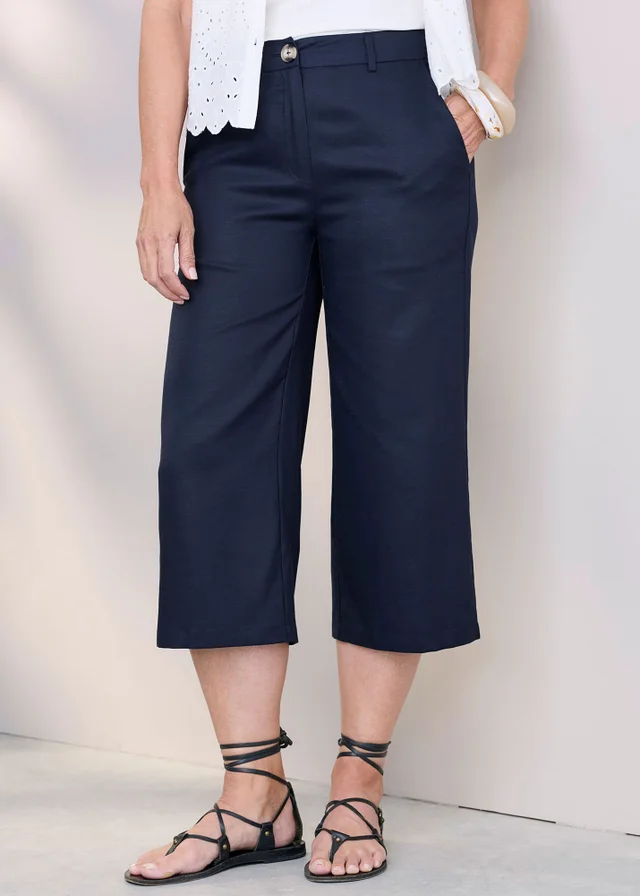 Cotton Traders Navy Cropped Trousers