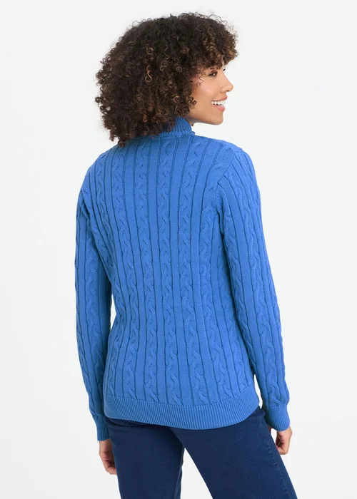 Cotton Traders French Blue Cotton Cable Zip Through Cardigan - XL Image 3