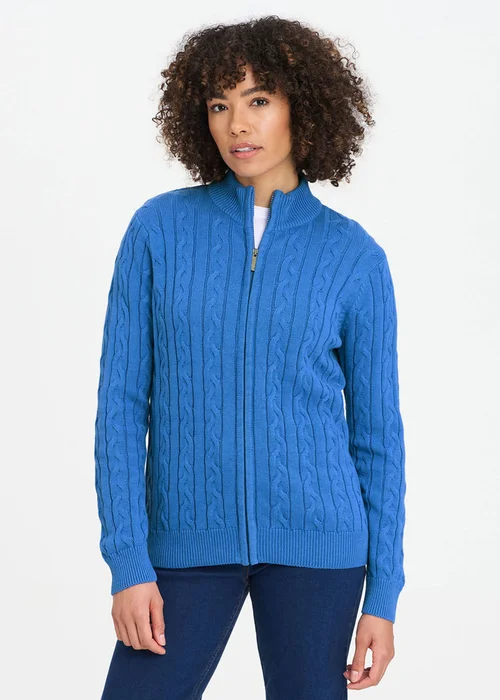 Cotton Traders French Blue Cotton Cable Zip Through Cardigan - XL Image 2
