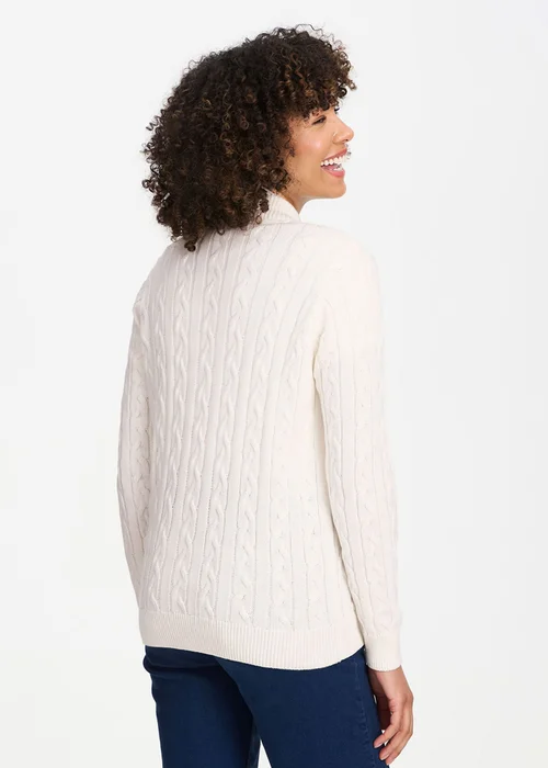 Cotton Traders Ivory Cotton Cable Zip Through Cardigan - S Image 3