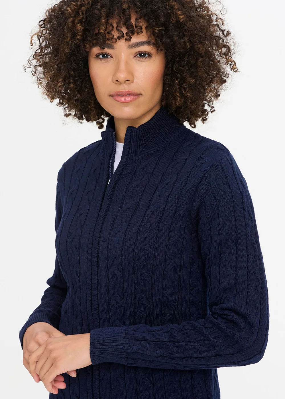 Cotton Traders Ink Cotton Cable Zip Through Cardigan - XS Image 3