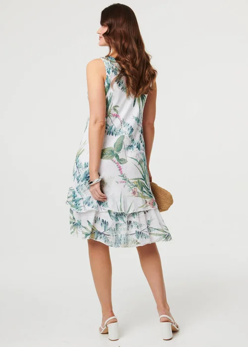 Izabel London Cream Leaf Print Sleeveless Knee Length Dress - 8 Image 3