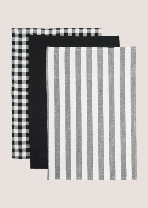 3 Pack Check/Striped Tea Towels Image 1