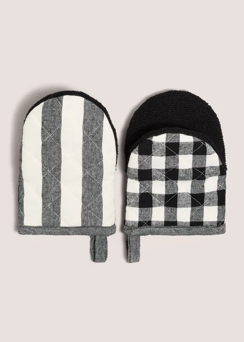 Black Checked & Striped Pot Grabbers Image 1
