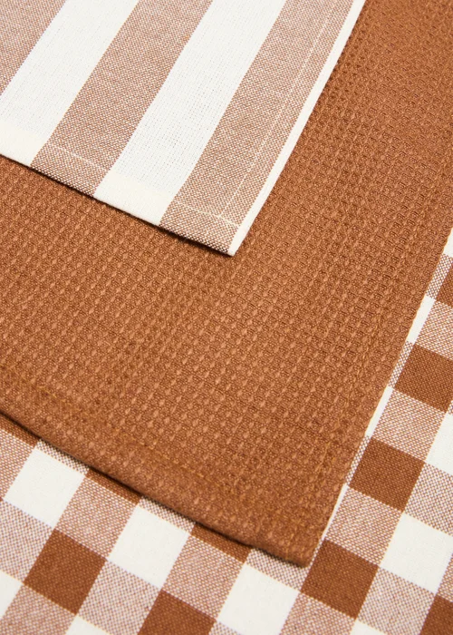 3 Pack Orange Check/Stripe Tea Towels Image 2