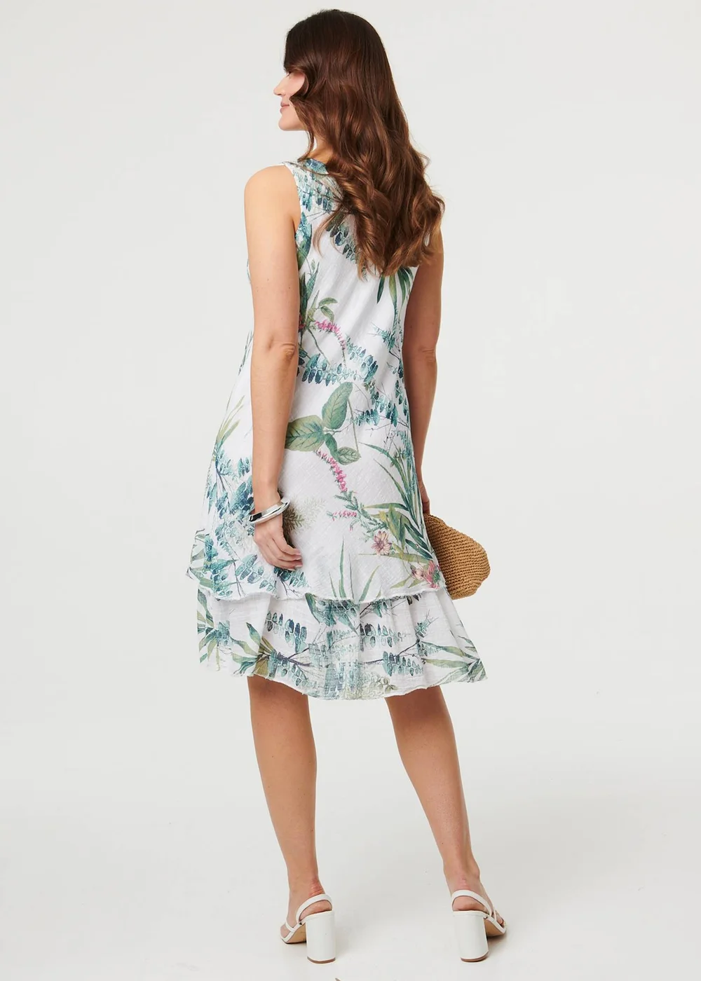 Izabel London Cream Leaf Print Sleeveless Knee Length Dress - 10 Image 3