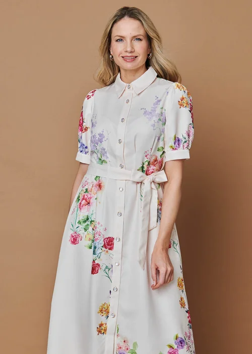 Izabel London Beige Floral 1/2 Sleeve Tie Waist Midi Dress - 10 Image 2