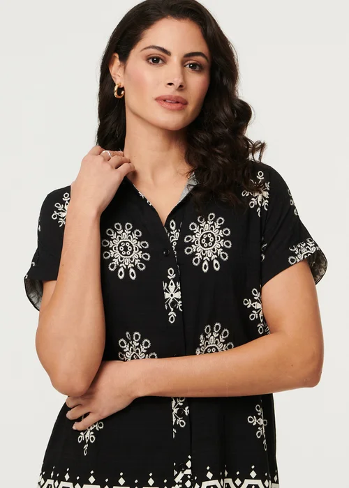 Izabel London Black Printed Short Sleeve Relaxed Shirt - 14 Image 4