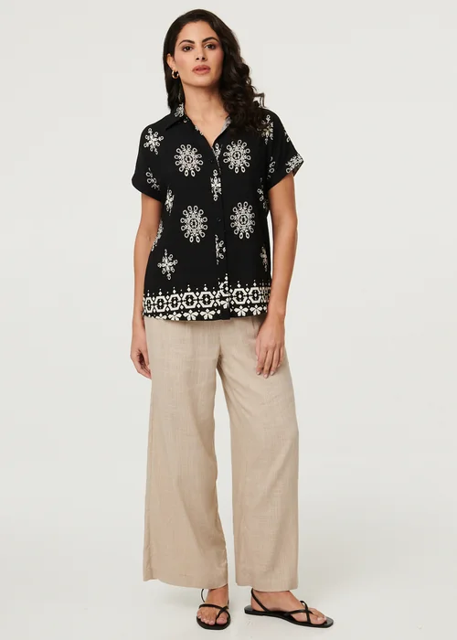 Izabel London Black Printed Short Sleeve Relaxed Shirt - 14 Image 2